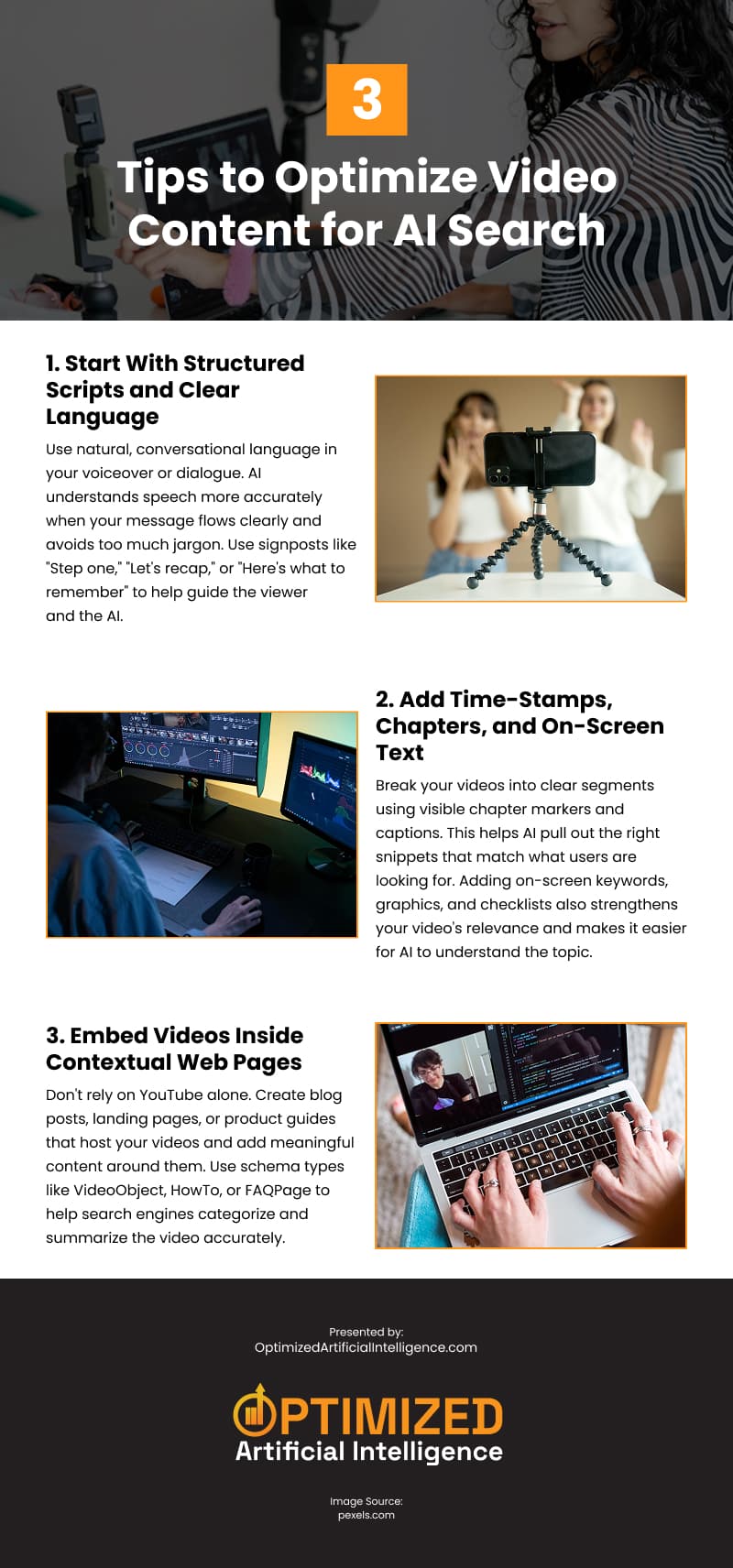 3 Tips to Optimize Video Content for AI Search Infographic